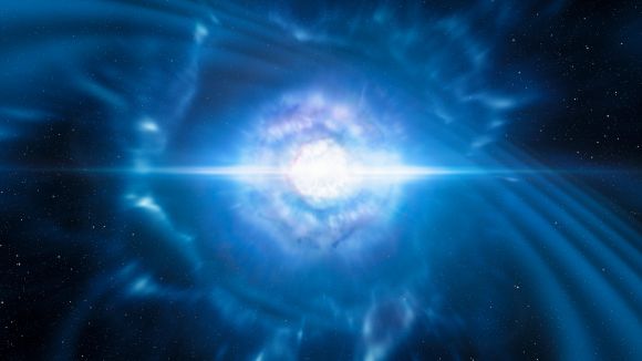 Una representació de la col·lisió d'estrelles de neutrons / Foto: Wikipedia