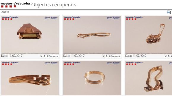 Alguns dels objectes recuperats / Foto: Web dels Mossos