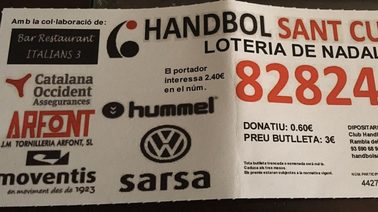 L'Handbol Sant Cugat denuncia la pèrdua d'un talonari de loteria de Nadal 