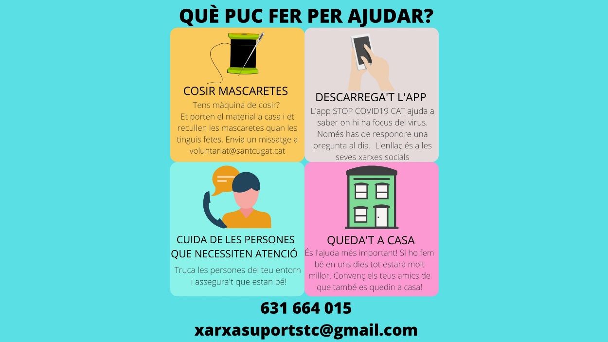Per oferir o sollicitar ajuda pots contactar amb la xarxa santcugatenca / Foto: Xarxa de Suport Sant Cugat