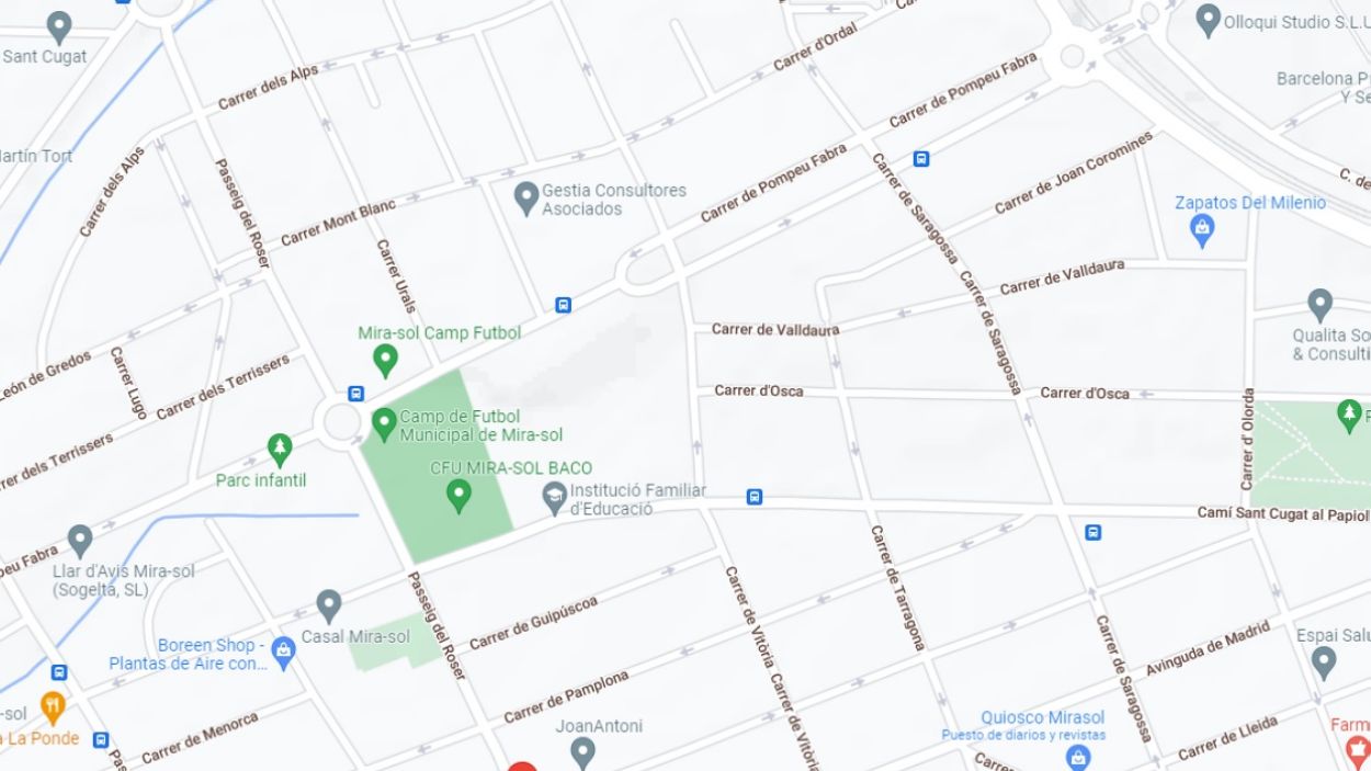 Mapa de la zona afectada per les obres, a toca del camp de futbol del Mira-sol / Foto: Google Maps
