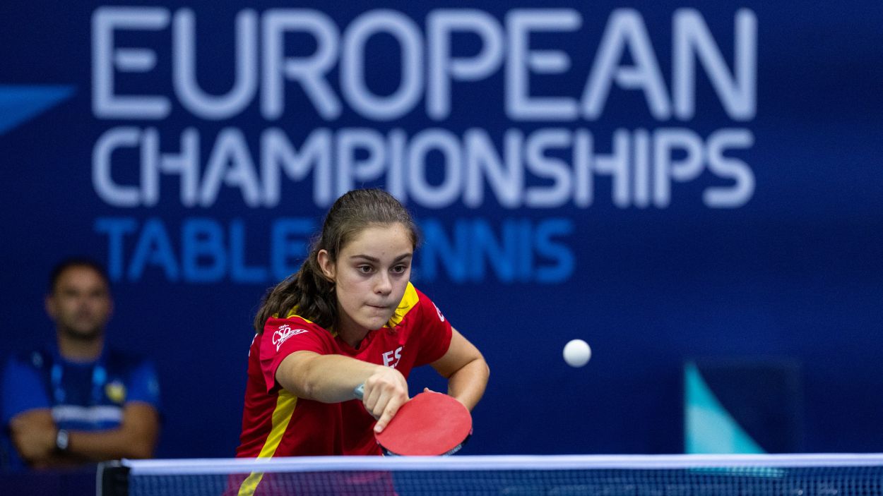 Mariona Munné en acció a l'Europeu / Foto: Federació Espanyola de Tenis Taula