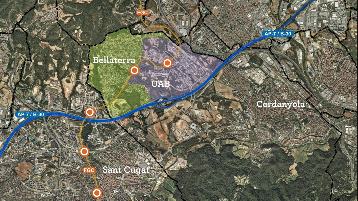 Mapa de Bellaterra i la seva connexió amb Sant Cugat a través dels FGC / Foto: EMD Bellaterra