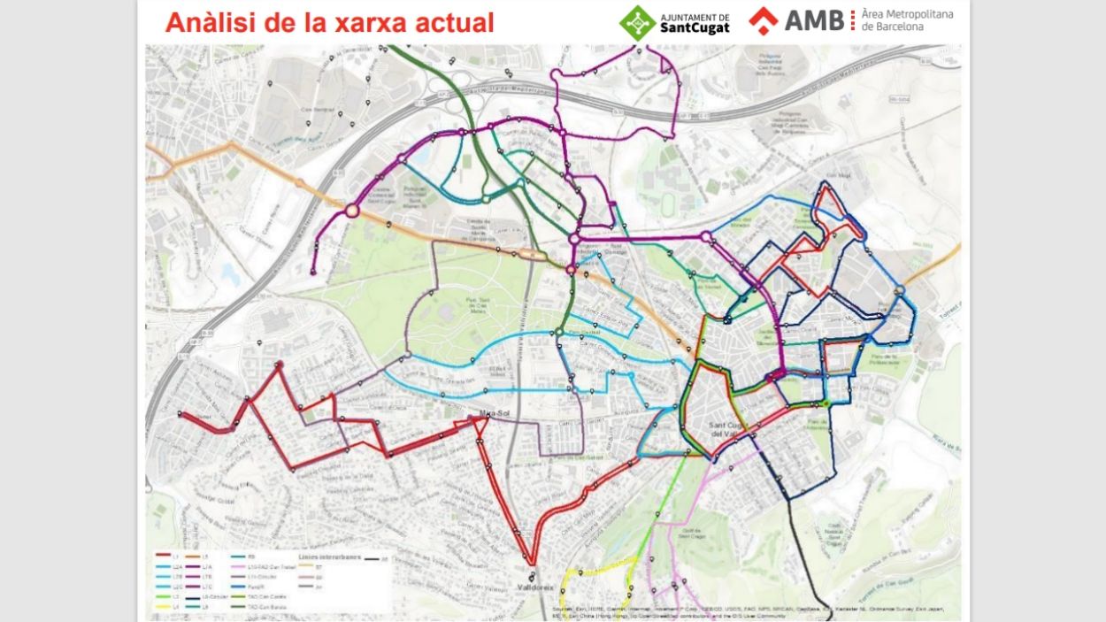 Aquesta és la xarxa actual d'autobusos urbans de Sant Cugat