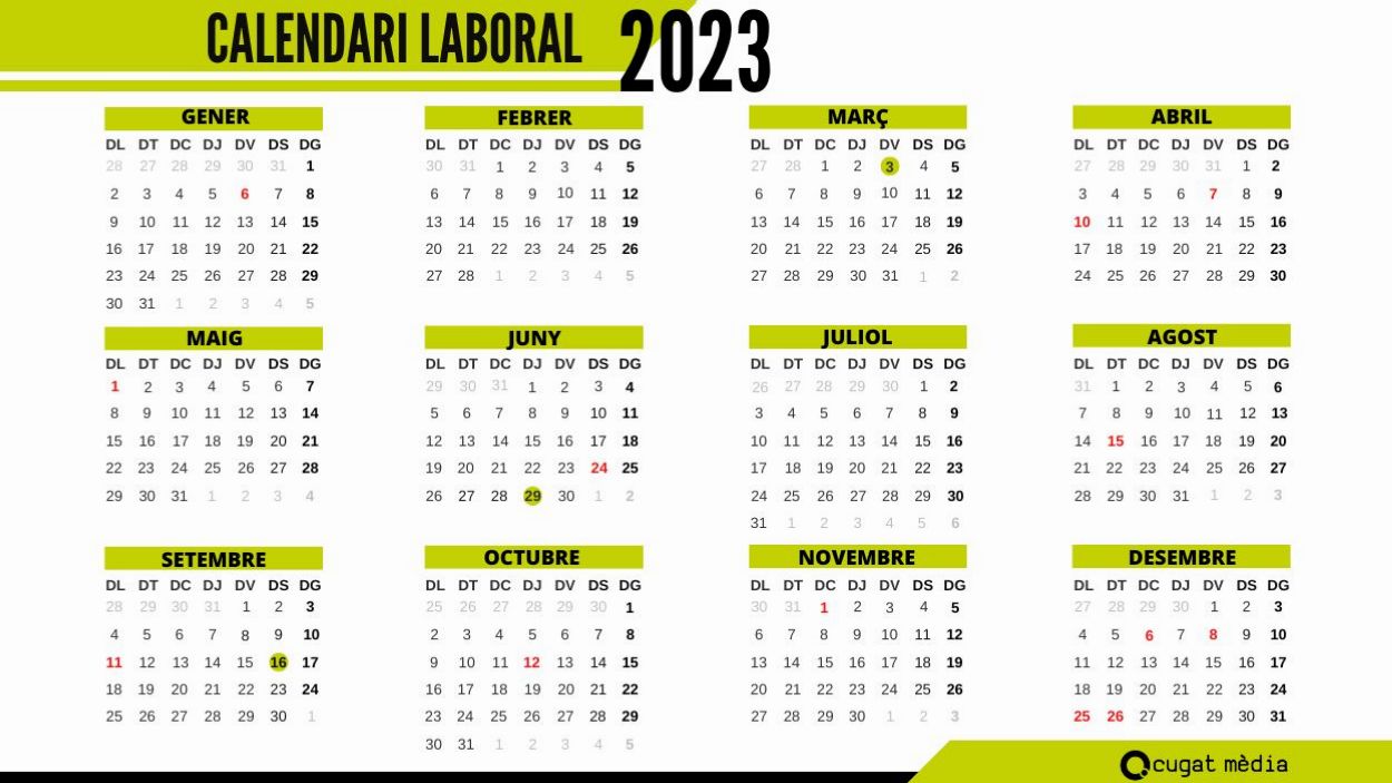 Calendari de festius a Catalunya i Sant Cugat del 2023 / Foto: Cugat Mèdia