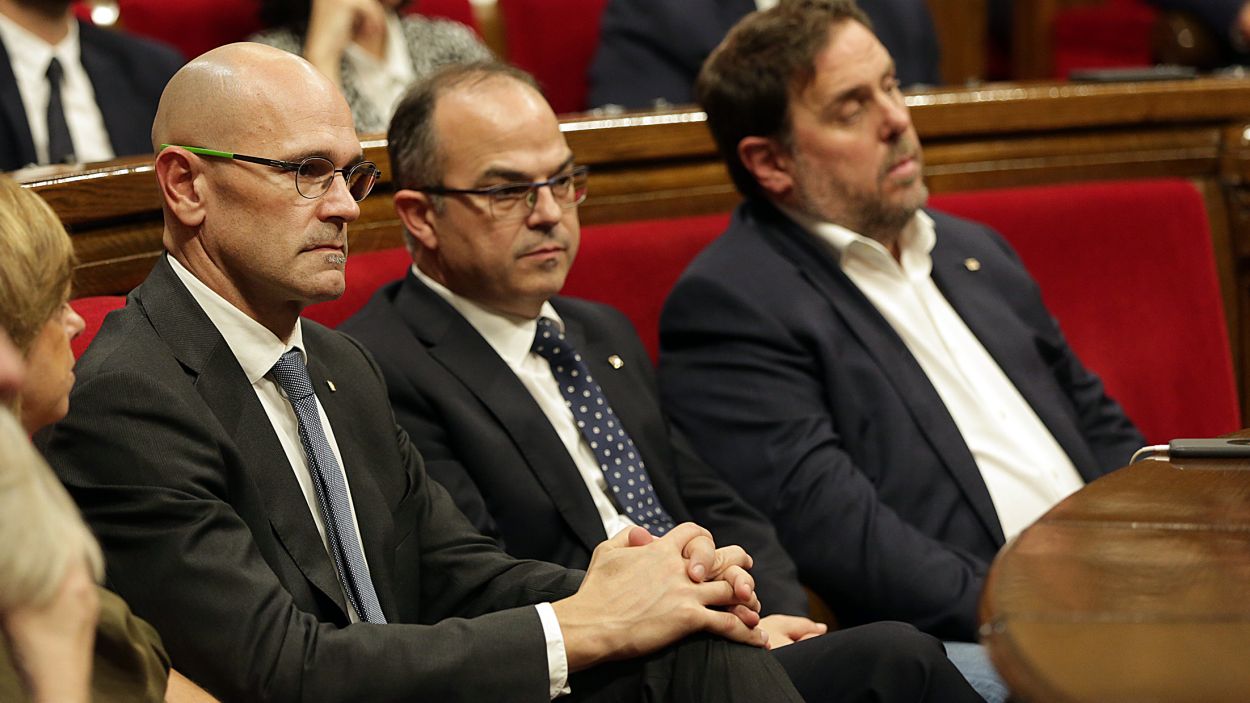 Raül Romeva durant una compareixença de Carles Puigdemont / Foto: ACN (Jordi Play)
