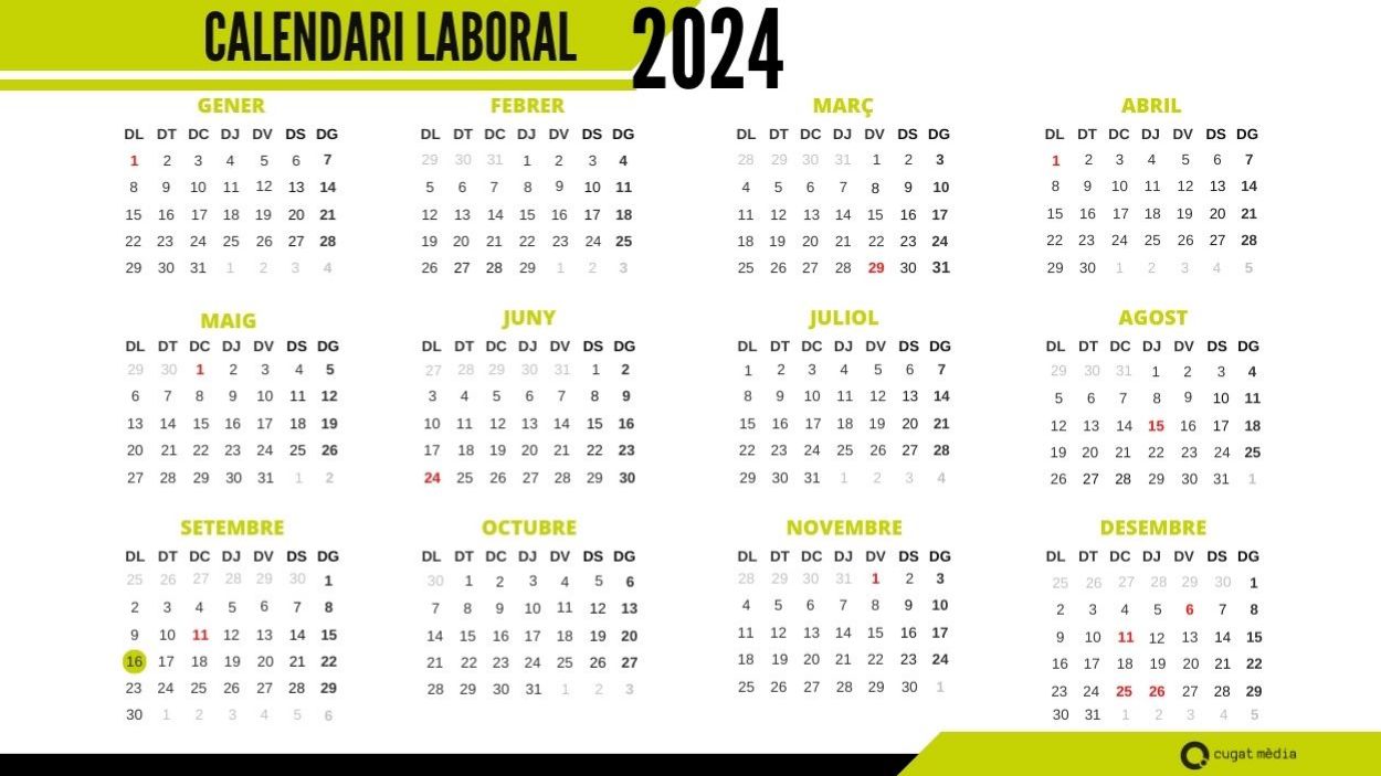 El calendari de festius de 2024 / Foto: Cugat Mèdia