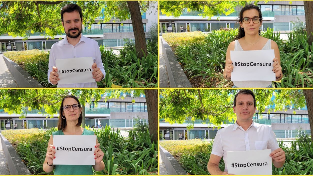 Els quatre regidors d'ERC amb el lema #StopCensura / Foto: ERC Sant Cugat