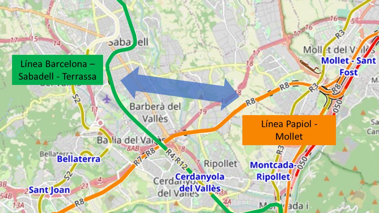 Mapa de la connexi entre l'R8 i l'R4 / Foto: Ministeri de Transports, Mobilitat i Agenda Urbana (cedida a l'ACN)