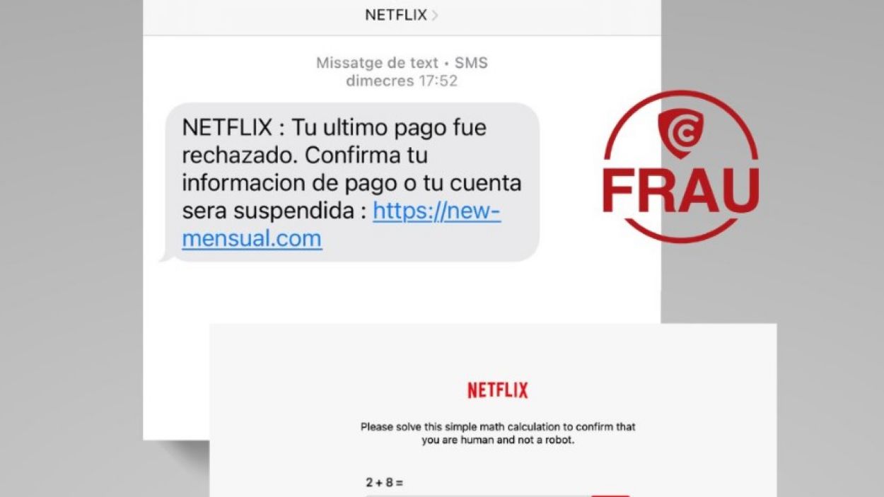 Missatge d'una estafa a travs d'SMS suplantant la identitat de Netflix / Foto: Agncia de Ciberseguretat de Catalunya