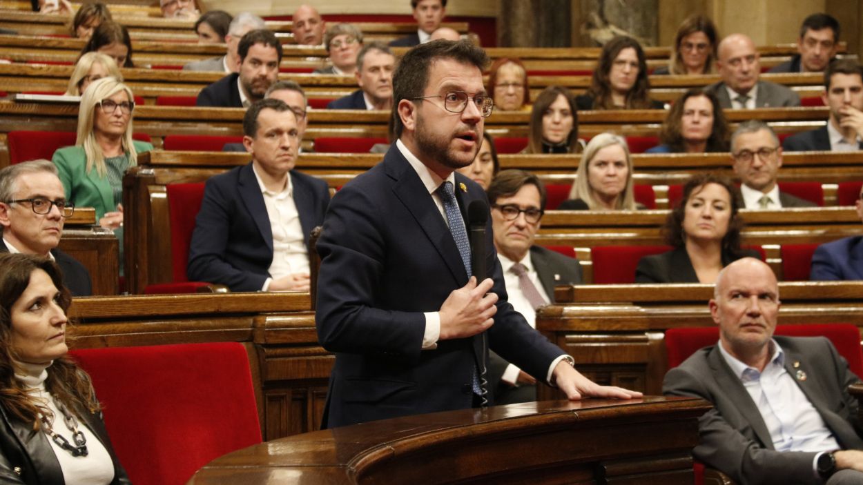 El president de la Generalitat, Pere Aragons, intervenint al ple desprs que s'hagi aprovat les esmenes a la totalitat als pressupostos / Foto: ACN (Arnau Martnez)