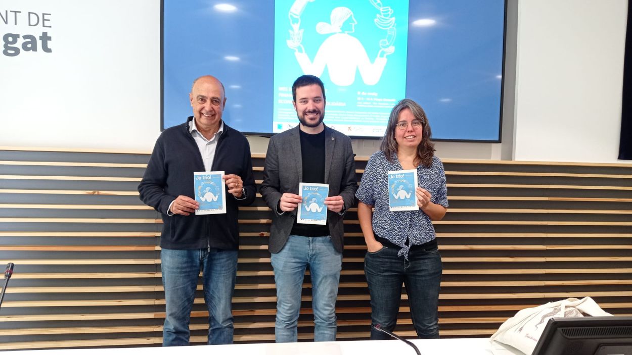 Eduard Unzeta, Bernat Picornell i Aina Serra a la presentaci del programa del mes del comer just a l'Ajuntament / Foto: Cugat Mdia