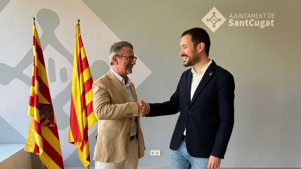 L'alcalde, Josep Maria Valls, i el segon tinent d'alcaldia, Bernat Picornell, desprs de la roda de premsa de balan del primer de pacte de govern Junts-ERC / Foto: Cugat Mdia