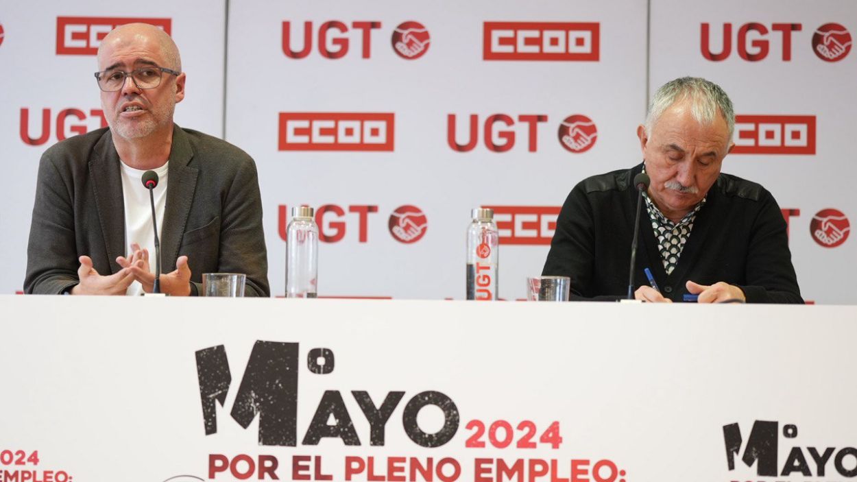 Els secretaris generals de CCOO i UGT, Unai Sordo i Pepe lvarez / Foto: ACN