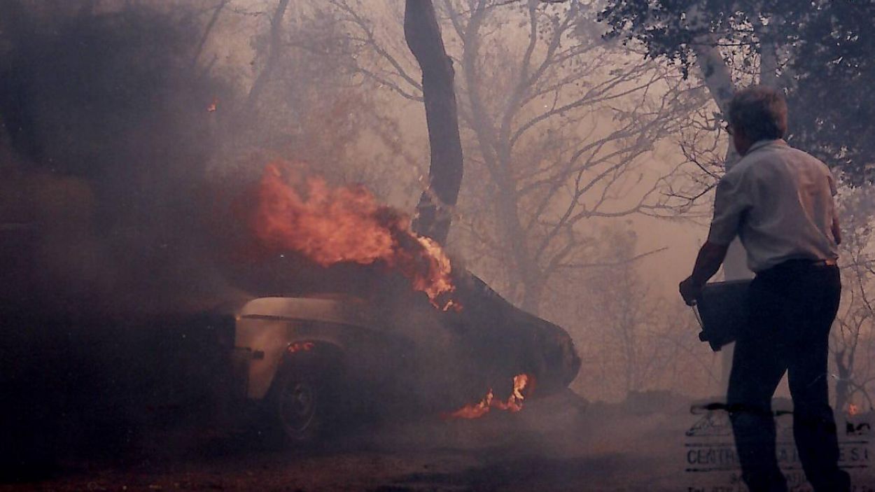 Cotxe cremant a l'incendi de la Floresta del 1994