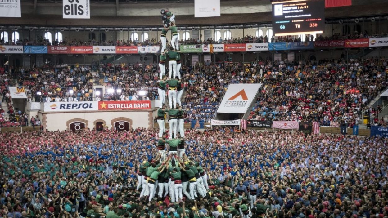 El 3 de 9 amb folre dels Gausacs al Concurs de Castells del 2018 a la Tarraco Arena Plaa de Tarragona / Foto: Gausacs