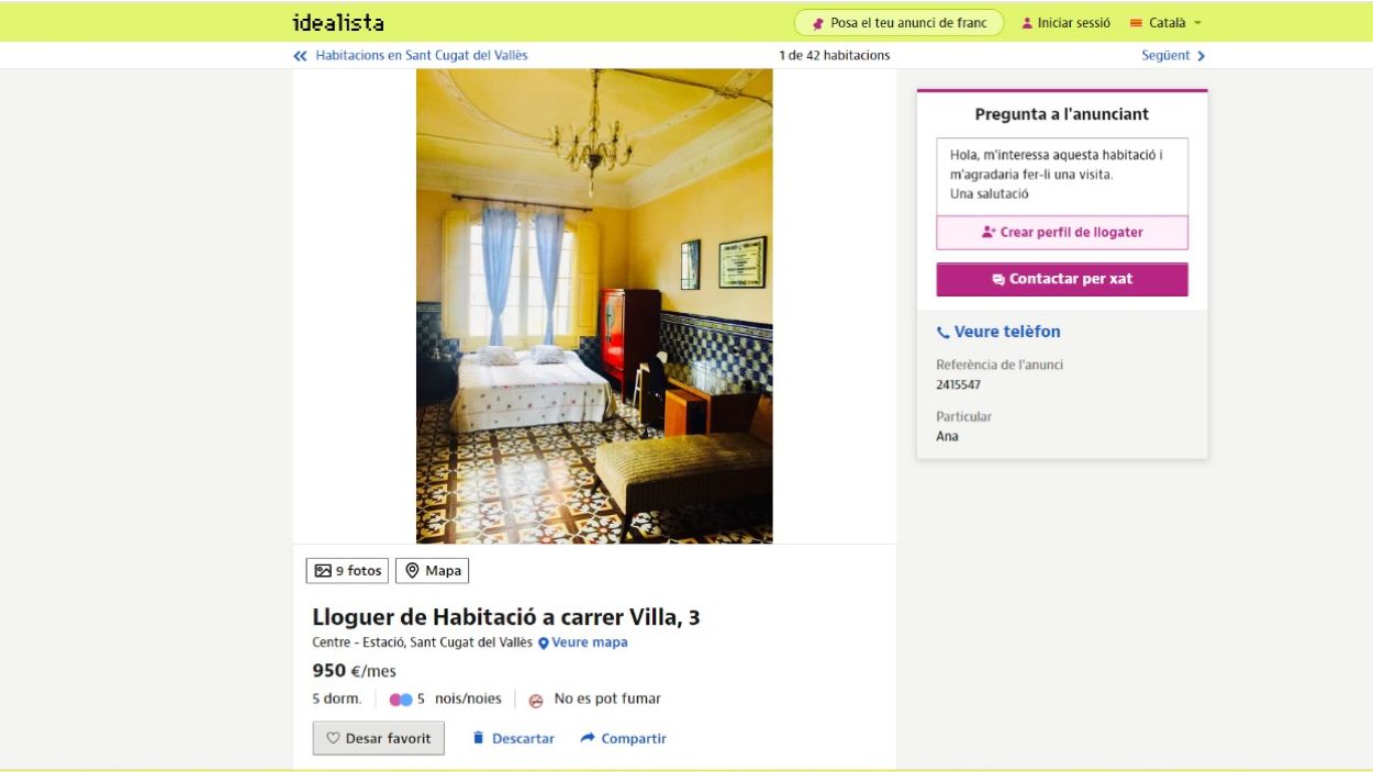 Imatge de l'anunci del lloguer d'una habitaci / Foto: Idealista