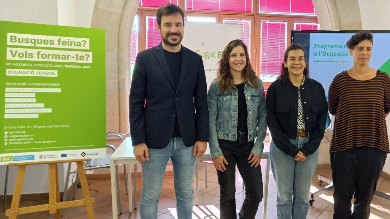 El Servei d'Ocupaci Juvenil de l'Ajuntament ha estat presentat pel tinent d'alcaldia Bernat Picornell, la regidora Esther Madrona i les tcniques Sandra Vives i Ona Costas / Foto: Cugat Mdia