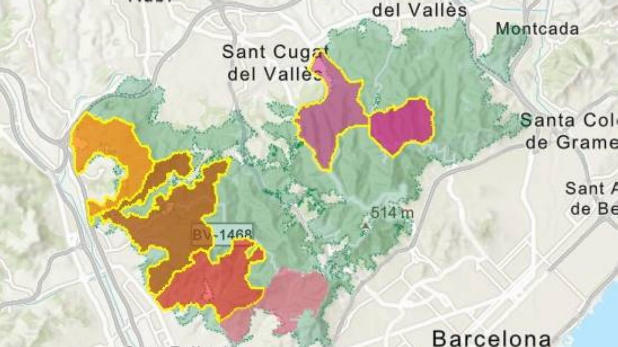 Mapa de les zones de cacera al Parc Natural de Collserola