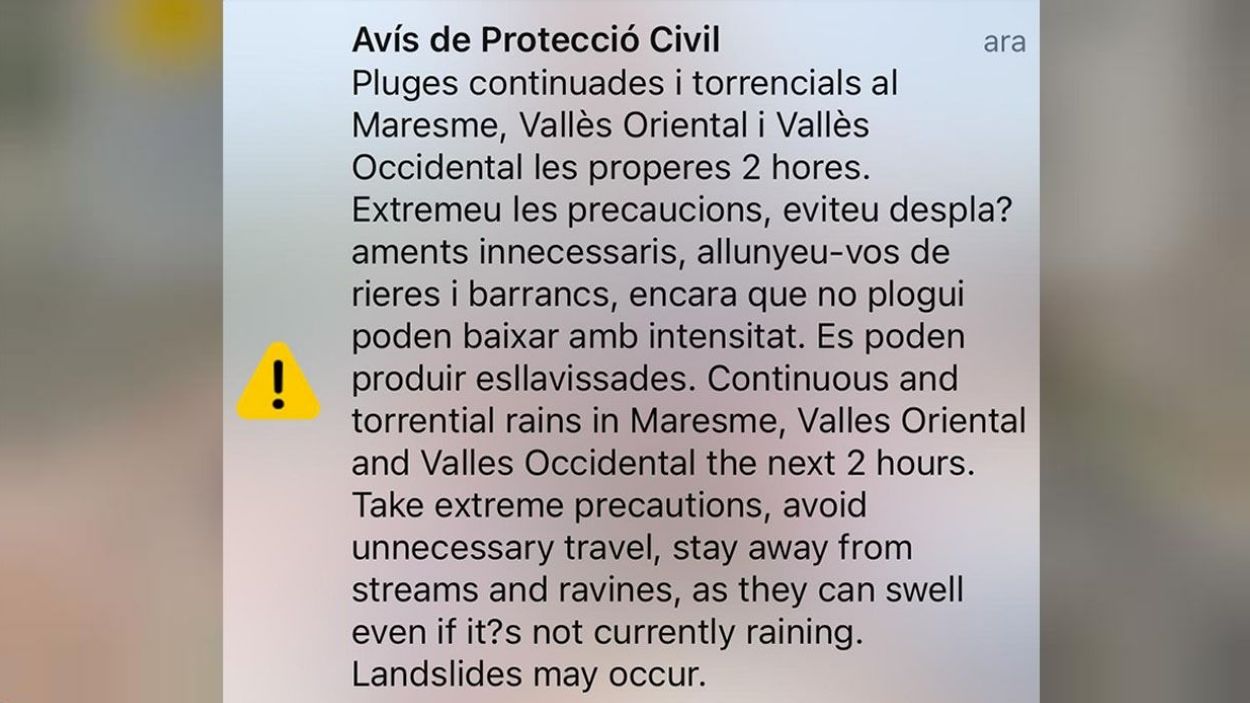 El missatge de Protecci Civil arribava a les 11.10h 