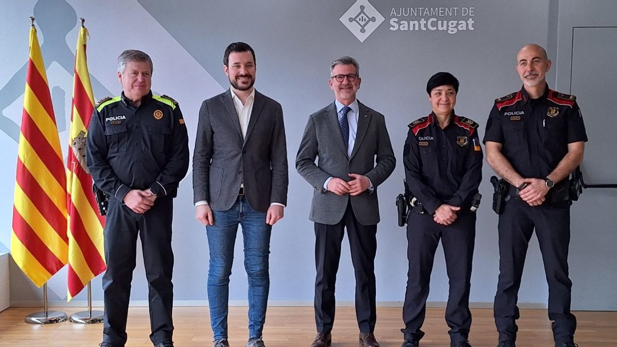 Els mxims responsables de seguretat de Sant Cugat en una imatge conjunta desprs de la roda de premsa de presentaci de les dades de seguretat del 2024