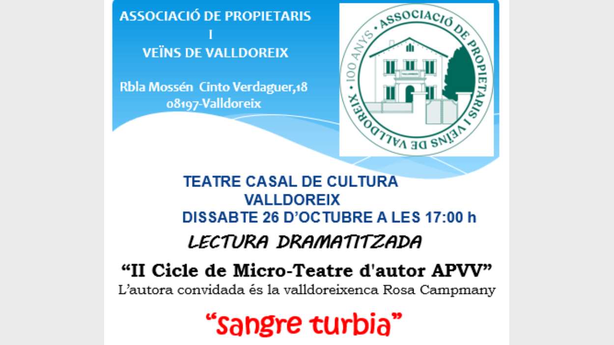 Lectura dramatitzada: 2n Cicle de Microteatre APVV: 'Sangre turbia'