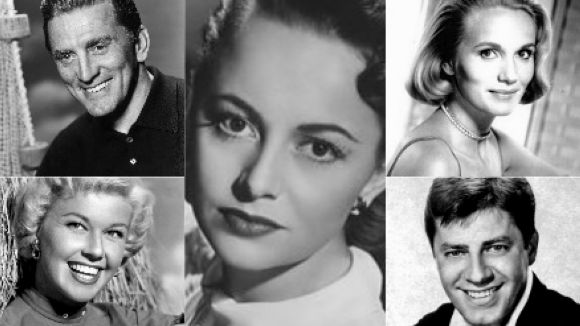 D'esquerra a dreta, Kirk Douglas, Olivia de Havilland, Eva Marie Saint, Doris Day i Jerry Lewis
