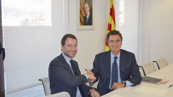 Josep Moragas, a l'esquerra amb Jaume Guardiola durant el conveni a Barcelona / Font: Banc Sabadell