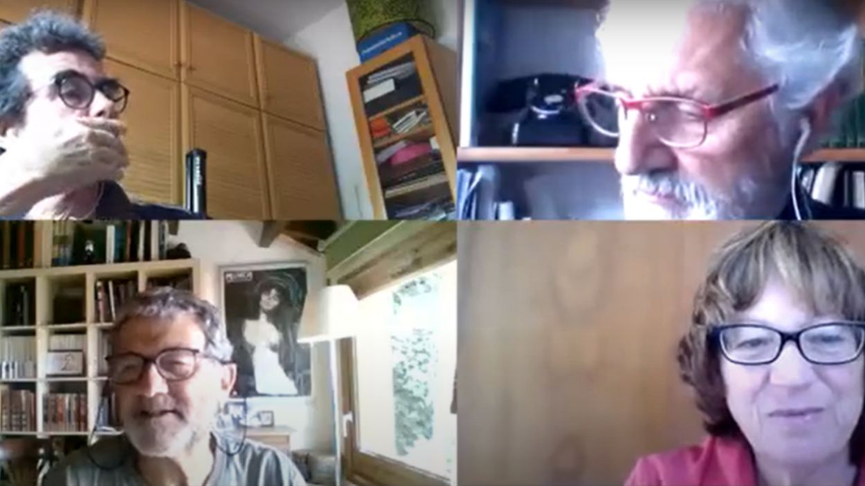 Toni Sams, Rogel Padr i lvar Roda han entrevistat a ngels Tolosa per videotrucada / Font: Toni Sams