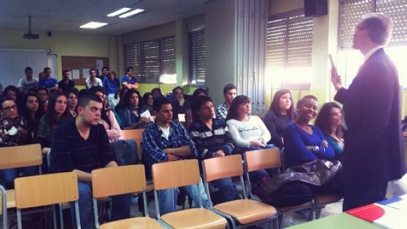 Moment de la segona xerrada a l'institut Leonardo da Vinci del nostre municipi / Escolaiempresa.cat
