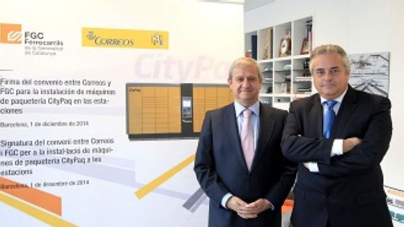 El president de Correus, Javier Costa, i el president de FGC, Enric Tic / Foto: Gencat