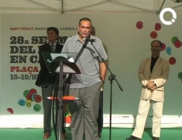 L'escriptor Xavier Bosch durant el discurs inaugural de la 28a Setmana del Llibre en Catal