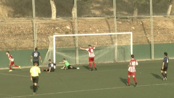 Imatge del primer gol de la UE Sant Joan Despí