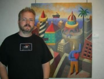Imatge del pintor amb una de les seves obres