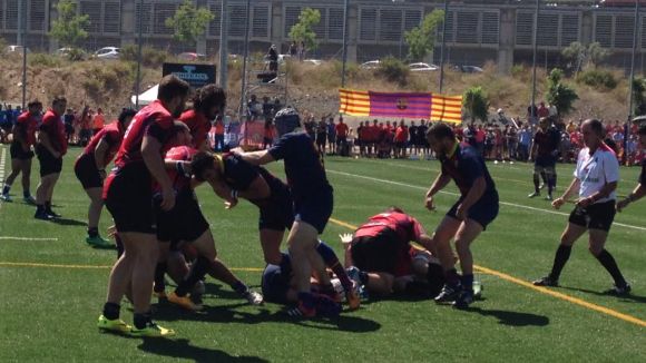 Imatge del partit entre el Barça i el Rugby Sant Cugat disputat a la Teixonera.
